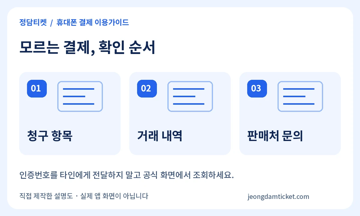 모르는 결제, 확인 순서:청구 항목、거래 내역、판매처 문의