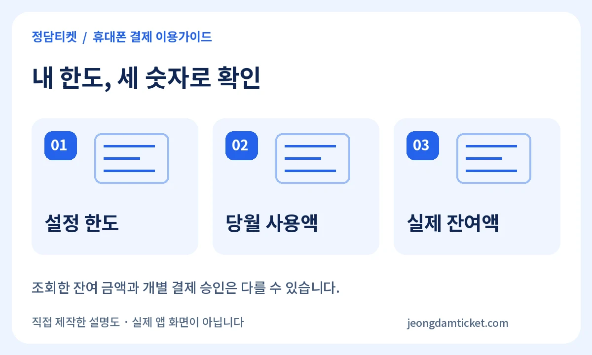 내 한도, 세 숫자로 확인：설정 한도、당월 사용액、실제 잔여액