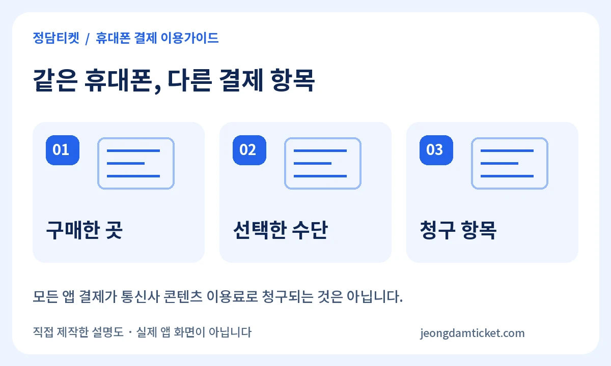 같은 휴대폰, 다른 결제 항목：구매한 곳、선택한 수단、청구 항목